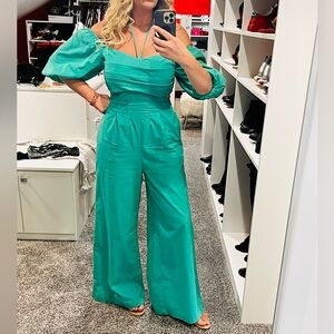 SHEIN Teal Puff-Sleeve Maxi Jumpsuit